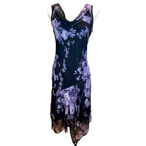 Vintage Floral Asymmetrical Dress with Attached Black Slip by Connected Apparel